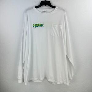 Noah Tshirt Mens XL White Green Cotton Long Sleeve Crew Neck Minimalist Tee